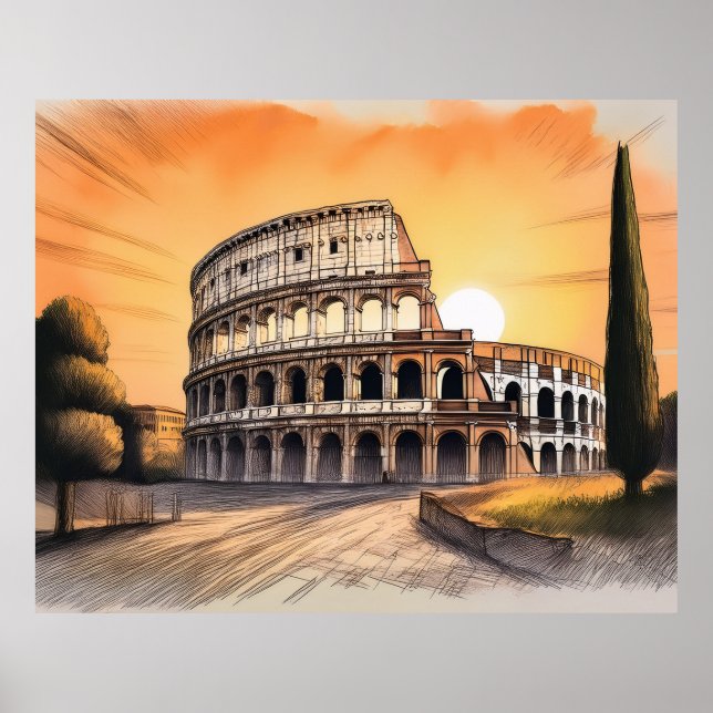 Poster Coliseu em Roma Itália ao pôr do sol  (Frente)