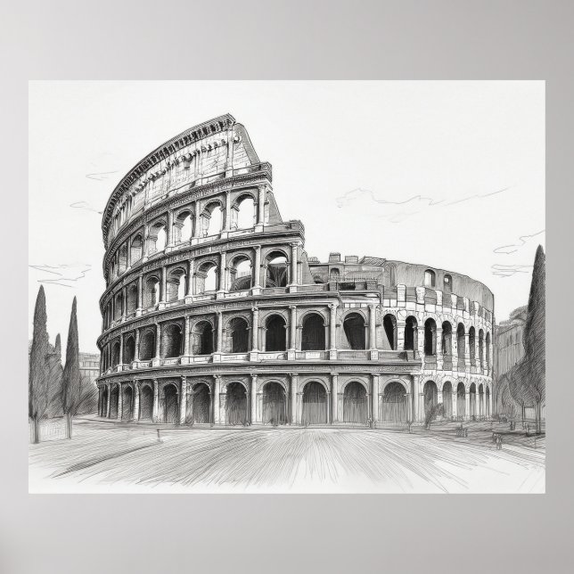Poster Coliseu marco histórico em roma, itália esboço (Frente)