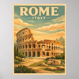 Poster Coliseu Roma Itália Cartão Postal de Viagem Vintag