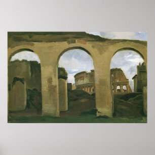 Póster Coliseu visto através das arcadas em Roma, Itália