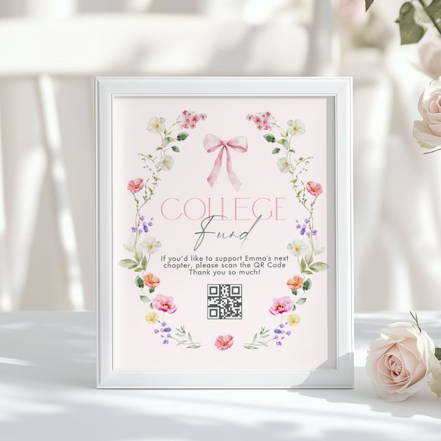 Poster College Fund Qr Code Graduation Pink Bow (Criador carregado)