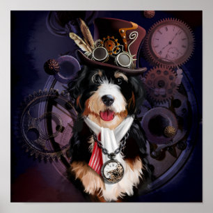 Poster Collie de borda em uma fantasia de steampunk. Aqua