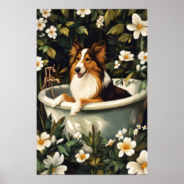 Poster Collie In Bathtub Poster, Funny Dog Poster, Collie