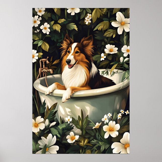 Poster Collie In Bathtub Poster, Funny Dog Poster, Collie (Frente)