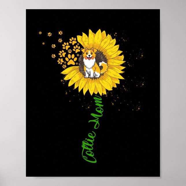 Poster Collie Mamãe Sunflower Rough Collie Dog Mãe (Frente)