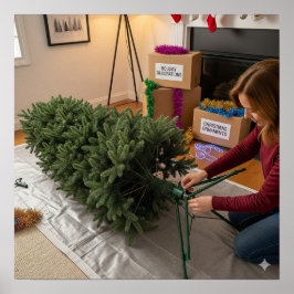 Poster Colocando a Árvore de Natal em sua posição