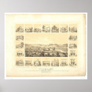 Póster Coloma, mapa panorâmico 1857 do CA (0423A)