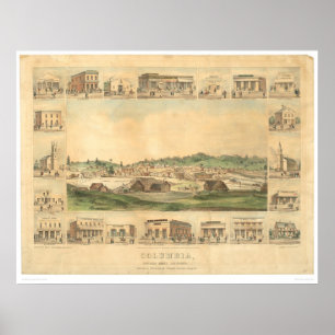 Póster Colômbia, mapa panorâmico 1855 do CA (0441A)