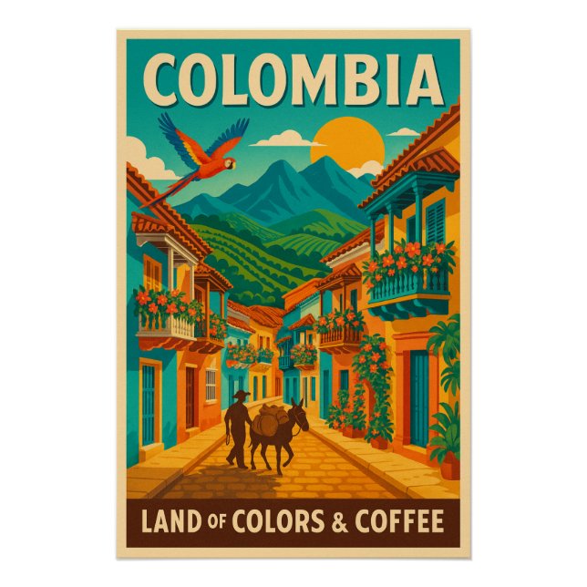 Póster Colômbia - Terra das Cores e Café (Frente)