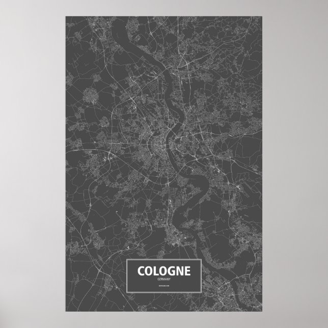 Póster Colônia, Alemanha (branco no preto) (Frente)