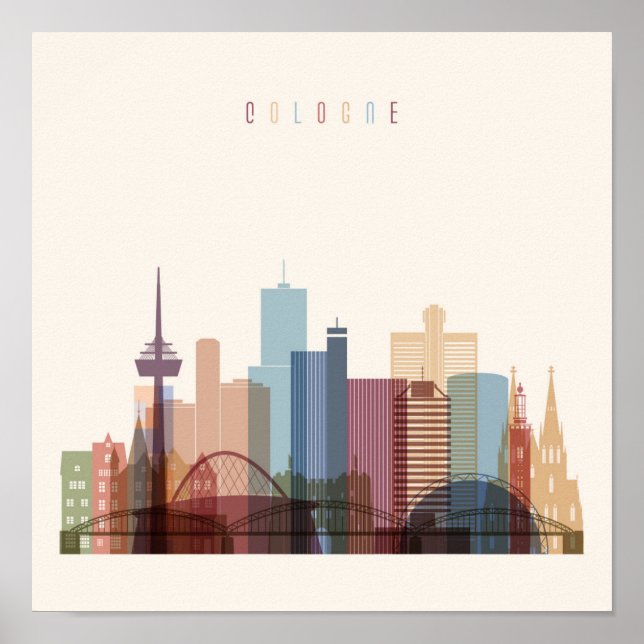 Poster Colônia, Alemanha | Linha Skyline Cidade (Frente)