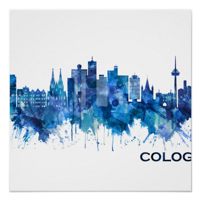 Póster Colônia Alemanha Skyline Blue (Frente)
