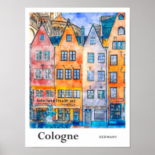 Poster Colônia Alemanha Viagem Watercolor
