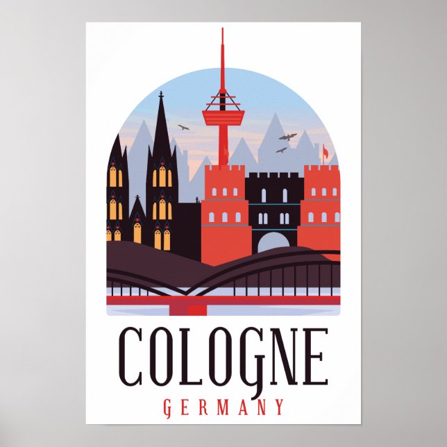 Poster Colônia Alemanha Vintage Cityscape (Frente)