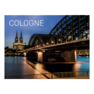 Póster Colônia Cityscape Alemanha Dom Night Souvenir