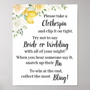 Poster Coloque um pino de roupas Lemons e Rosas - Sinal d