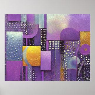 Poster Color Block Abstrato Violet and Dourado ID1043