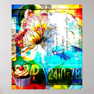 Poster Color Riot Retro Borboleta Colagem