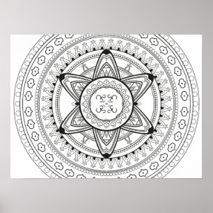 Poster Coloração adulta da mandala preto e branco do OM