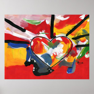 Póster Coloração aquosa brilhante padrões cardíacos