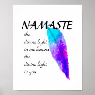 Poster Coloração aquosa de penas zen Namaste azul e rox