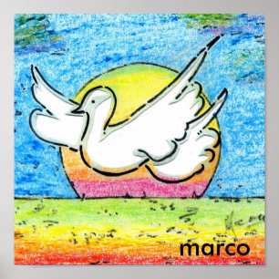 Poster Coloração aquosa moderna Dove e Sol