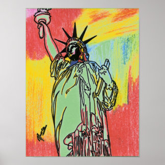 Poster Coloração aquosa moderna Lady Liberty Pop Art