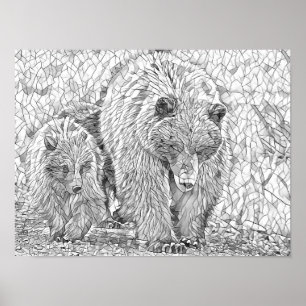 Poster Coloração de abstrato de Cinza da escala de Urso e