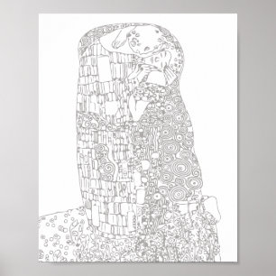 Poster Coloração de Adultos   Klimt "The Kiss" Famosa A