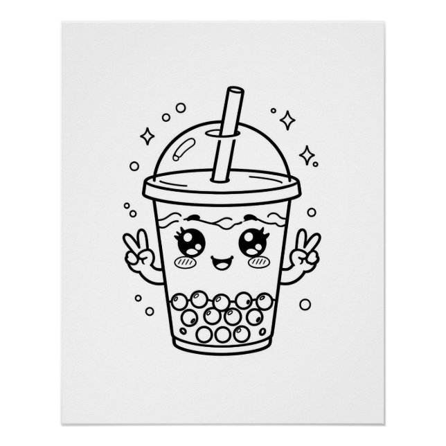 Póster Coloração de chá de boba Kawaii (Frente)