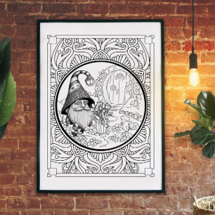 Poster Coloração do Adulto Gnomo de Jardinagem