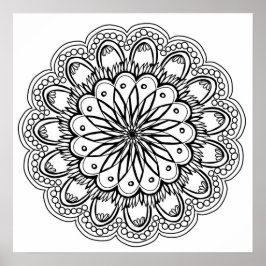 Poster Coloração Floral Desenhada Mandala Adulto