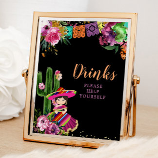 Poster Coloração Mexicana Fiesta Floral Birthday Bebidas