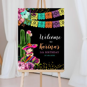 Poster Coloração mexicana Fiesta Floral Birthday Bem-vind