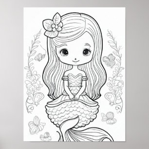 Poster Colore seu próprio Desenho de Linha Preta de Serei