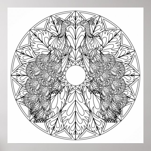 Poster Colore seus próprios Peacocks Mandala Coloração Po (Frente)