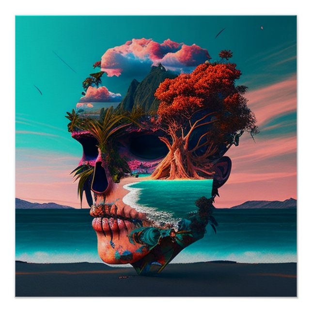 Póster Colored skull head (Frente)