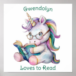 Poster Colores de Pastel Unicorn Lendo Texto Teal