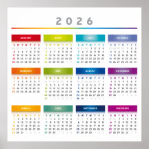 Colorful 2026 Calendar - Rainbow Colors 3 Columns