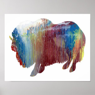Poster Colorful abstract muskox silhouette