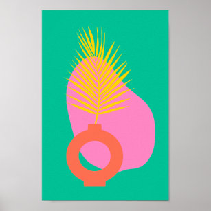 Poster Colorful Boho Abstract Botanical Shapes in Green