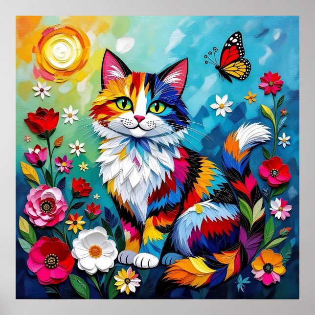 Poster Colorful Cat and Butterfly (Frente)
