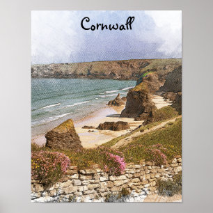 Poster Colorful Cornwall England Coastal Scenery