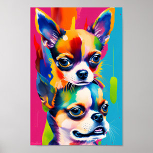 Poster Colorful Digital Art Portrait, Cute Chihuahua Pair