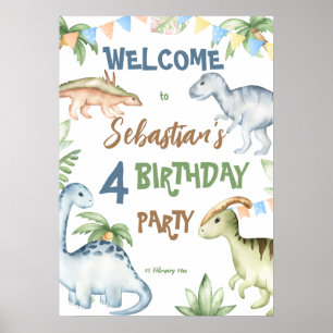 Poster Colorful dinosaur toddler birthday party welcome