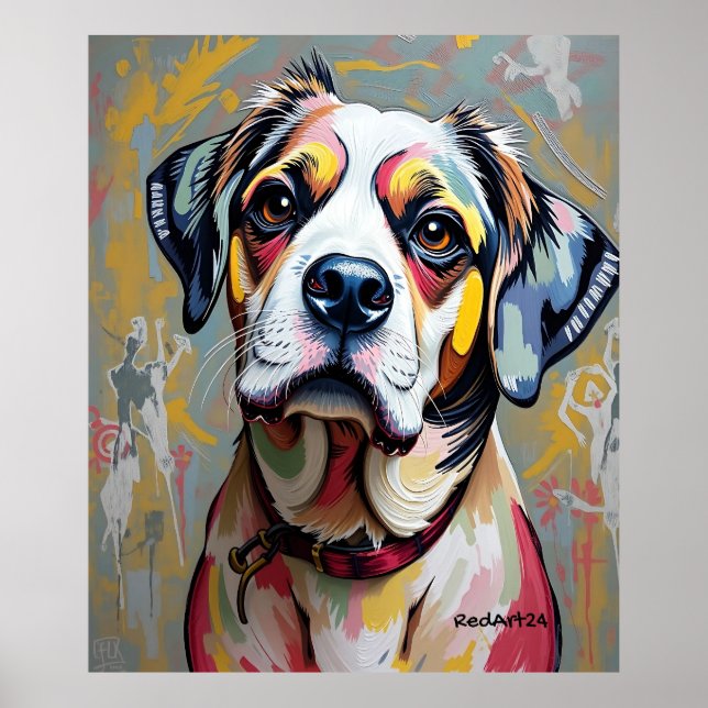 Poster Colorful Dog Portrait – Vibrant Abstract Pet Art (Frente)
