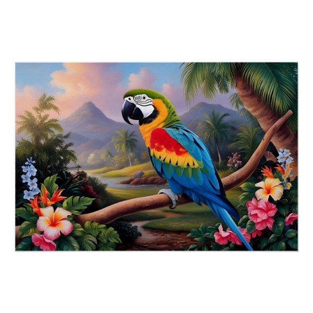 Póster Colorful Exotic Parrot Bird on the Branch  (Frente)