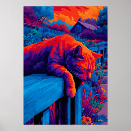 Poster Colorful Expressionist Garden Cat Wall Art