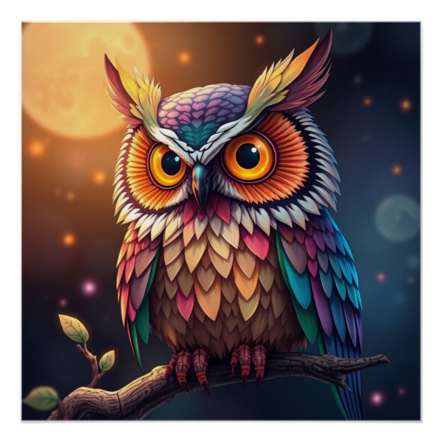 Póster Colorful Fantasy Owl (Frente)