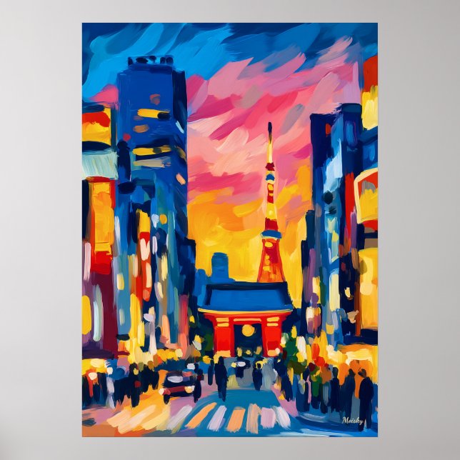 Poster Colorful Fauvist Tokyo Skyline Wall Art (Frente)